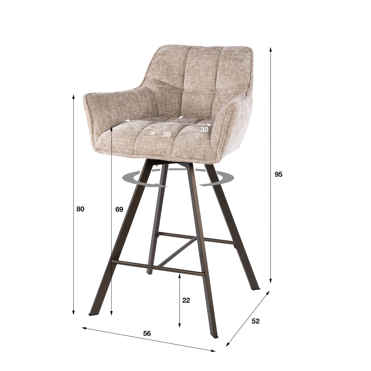 Taburete de bar Quadro giratorio, embalado en grupos de 2 / Hoven arena-marrón