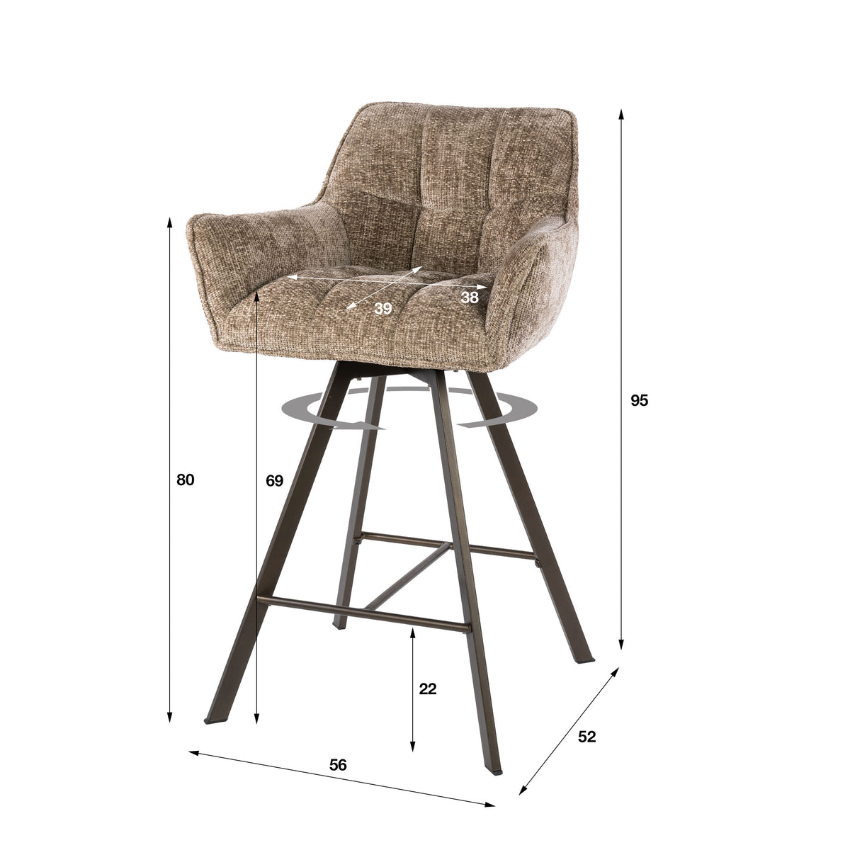 Barstol Quadro snurrbar förpackad per 2 / Hoven champagnebrun