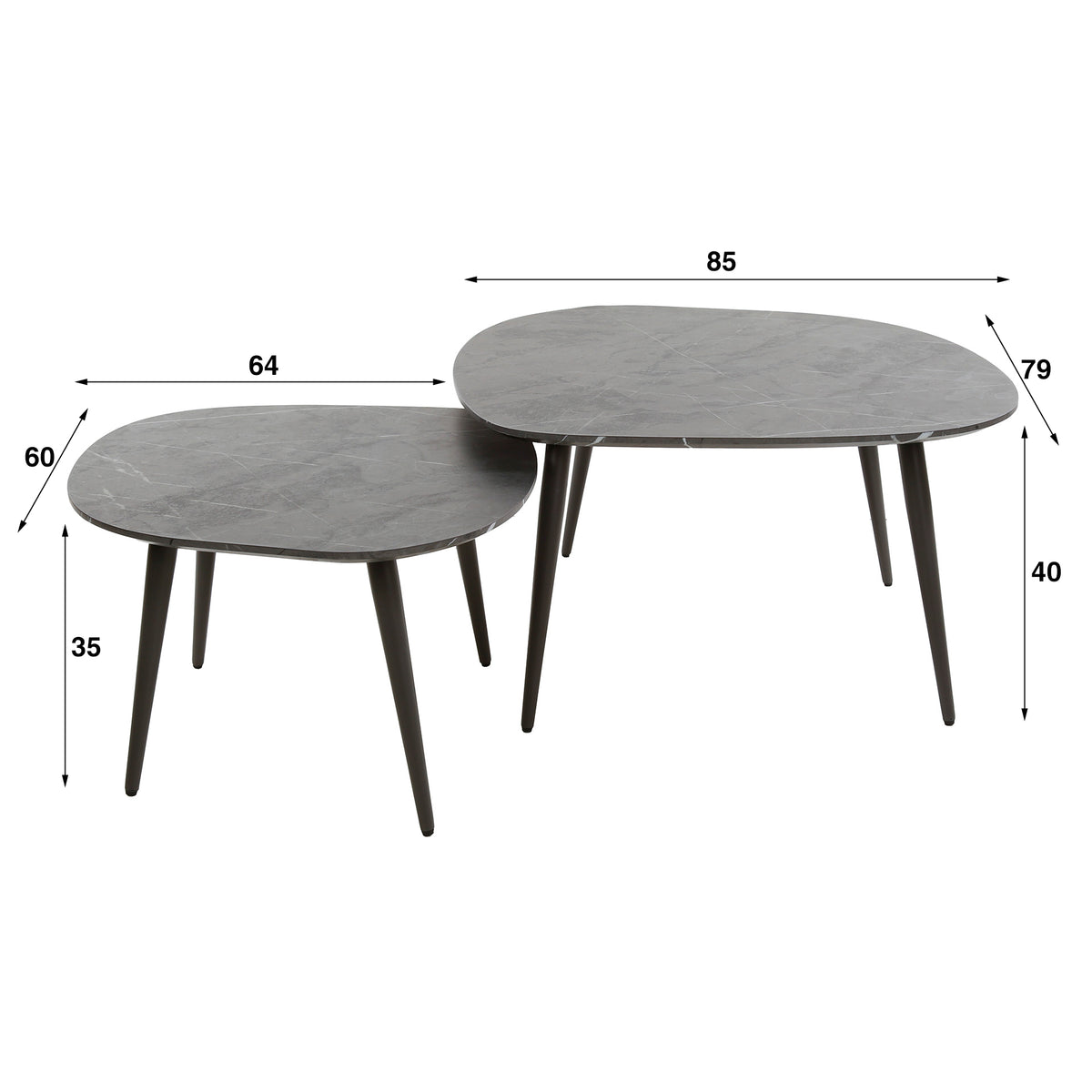 Tavolino da salotto Nox rock, set da 2 / Melamina 3D graphite