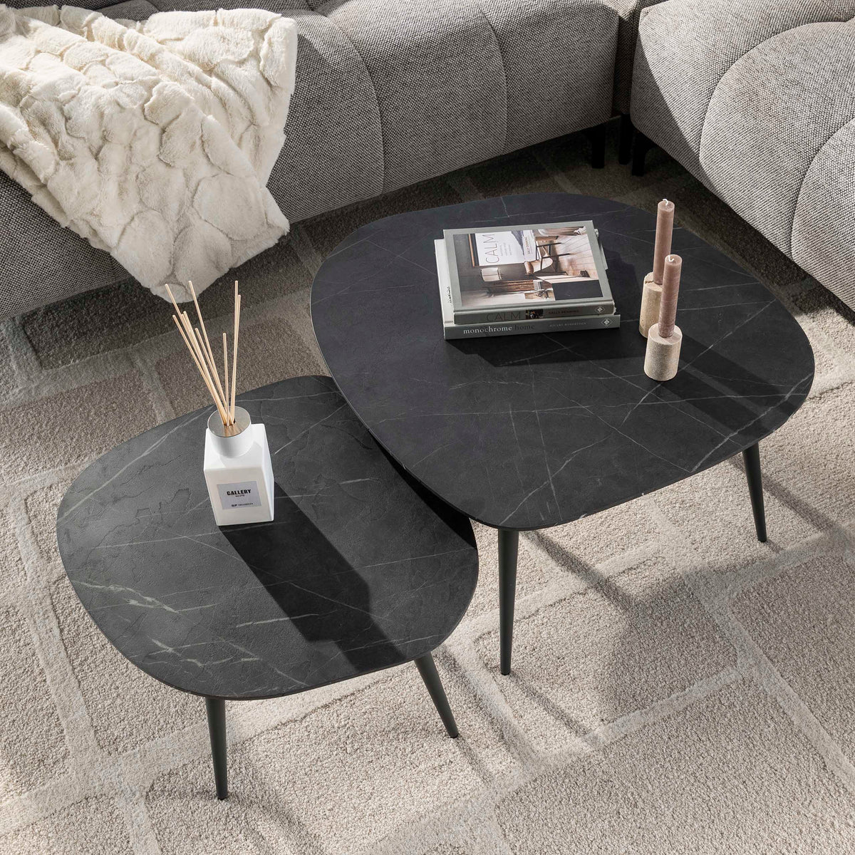 Soffbord Nox rock set om 2 / 3D-melamin graphite