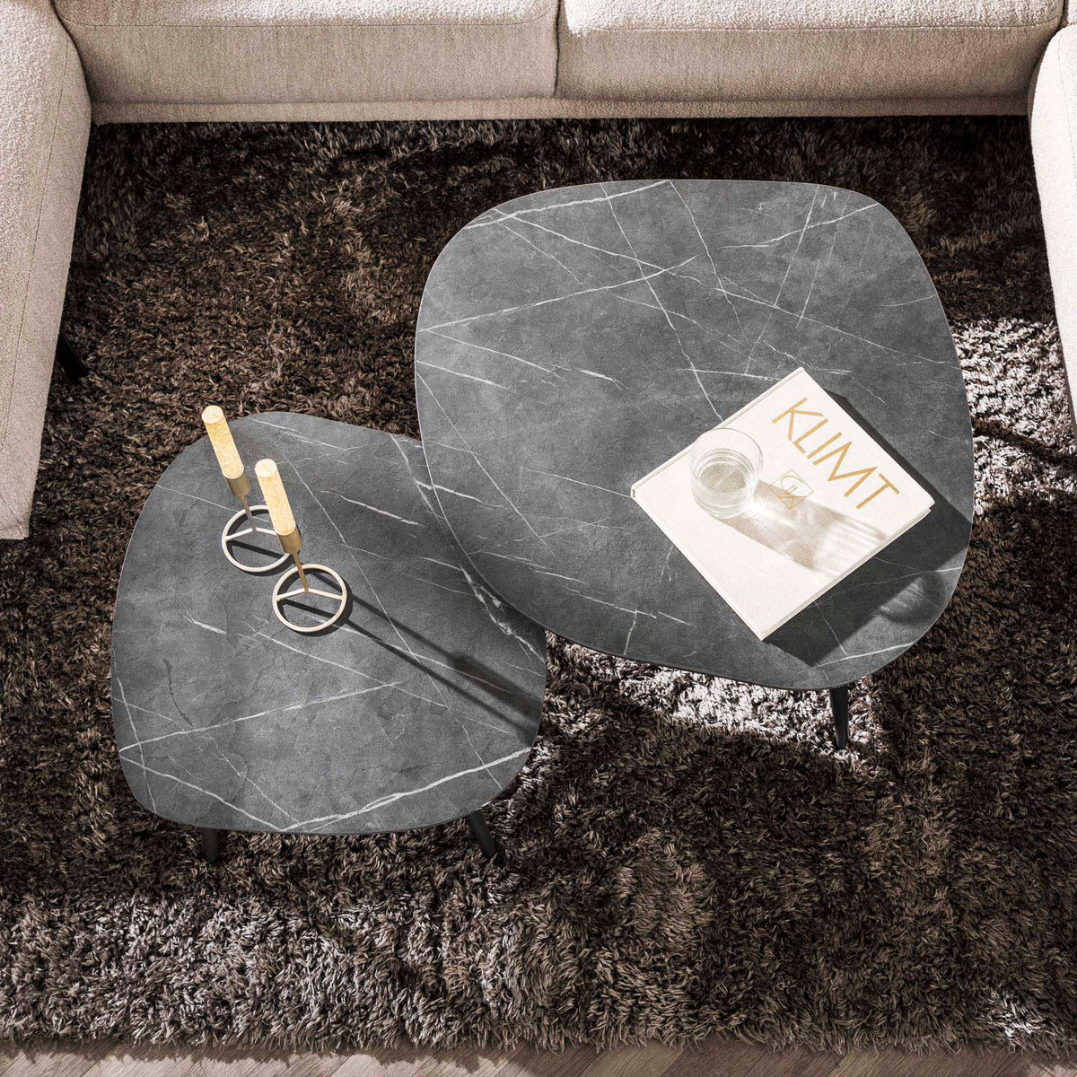 Tavolino da salotto Nox rock, set da 2 / Melamina 3D graphite