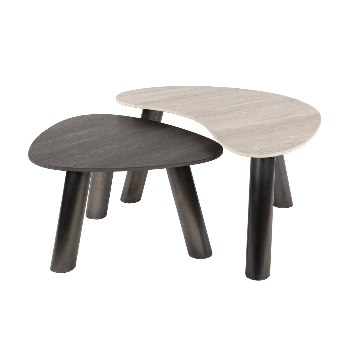 Couchtisch Echo organisches 2er-Set / 3D-Keramik schwarzer/grauer Travertin