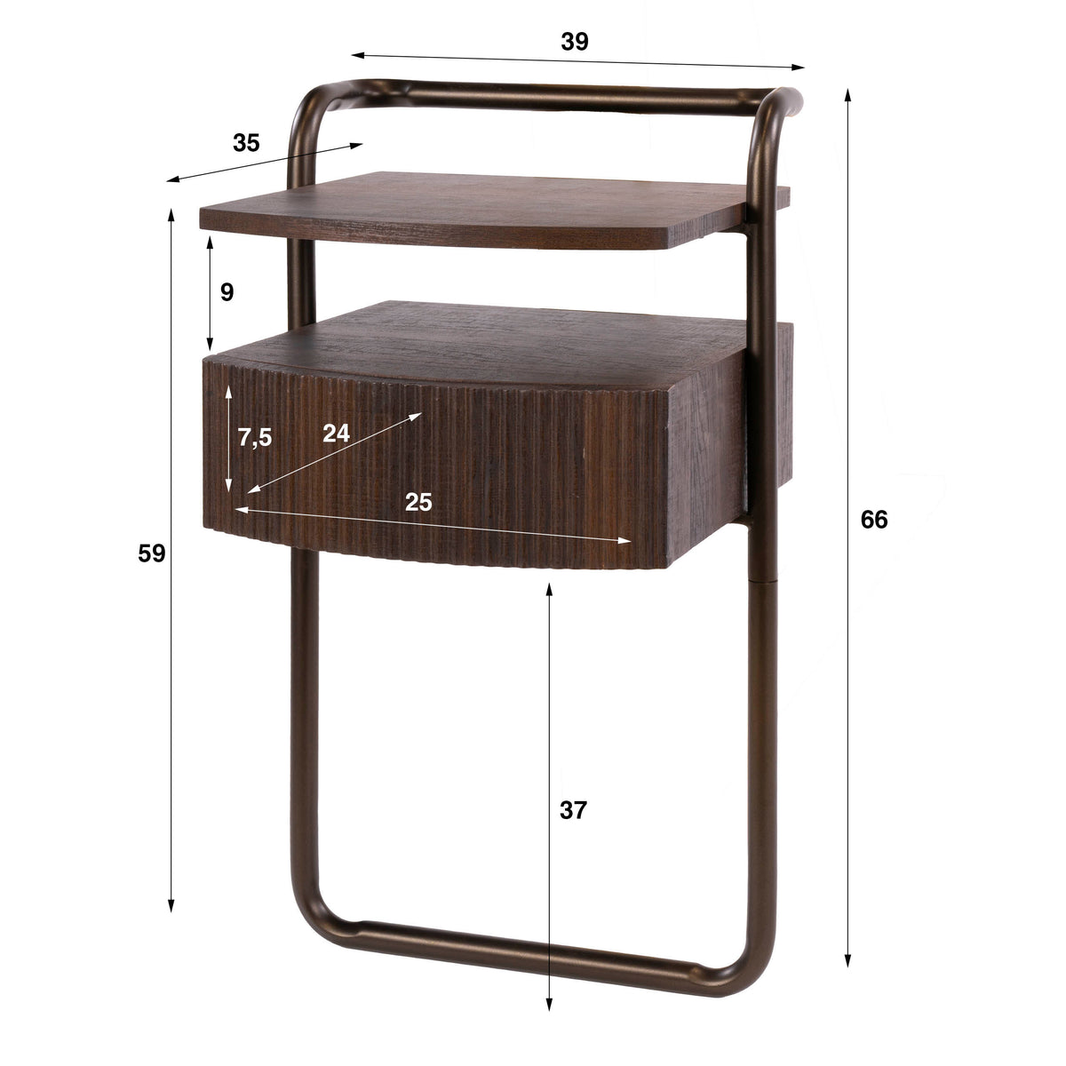 Sengebord Fold med 1 skuffe / 3D-egetræ mørkebrun