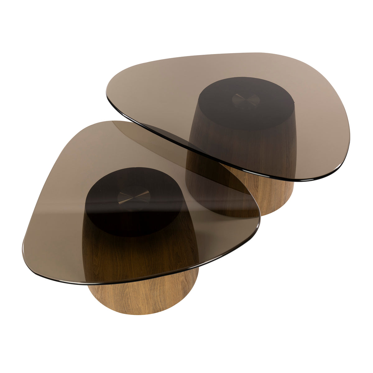 Fume triangular coffee table, set of 2 / bronze glass