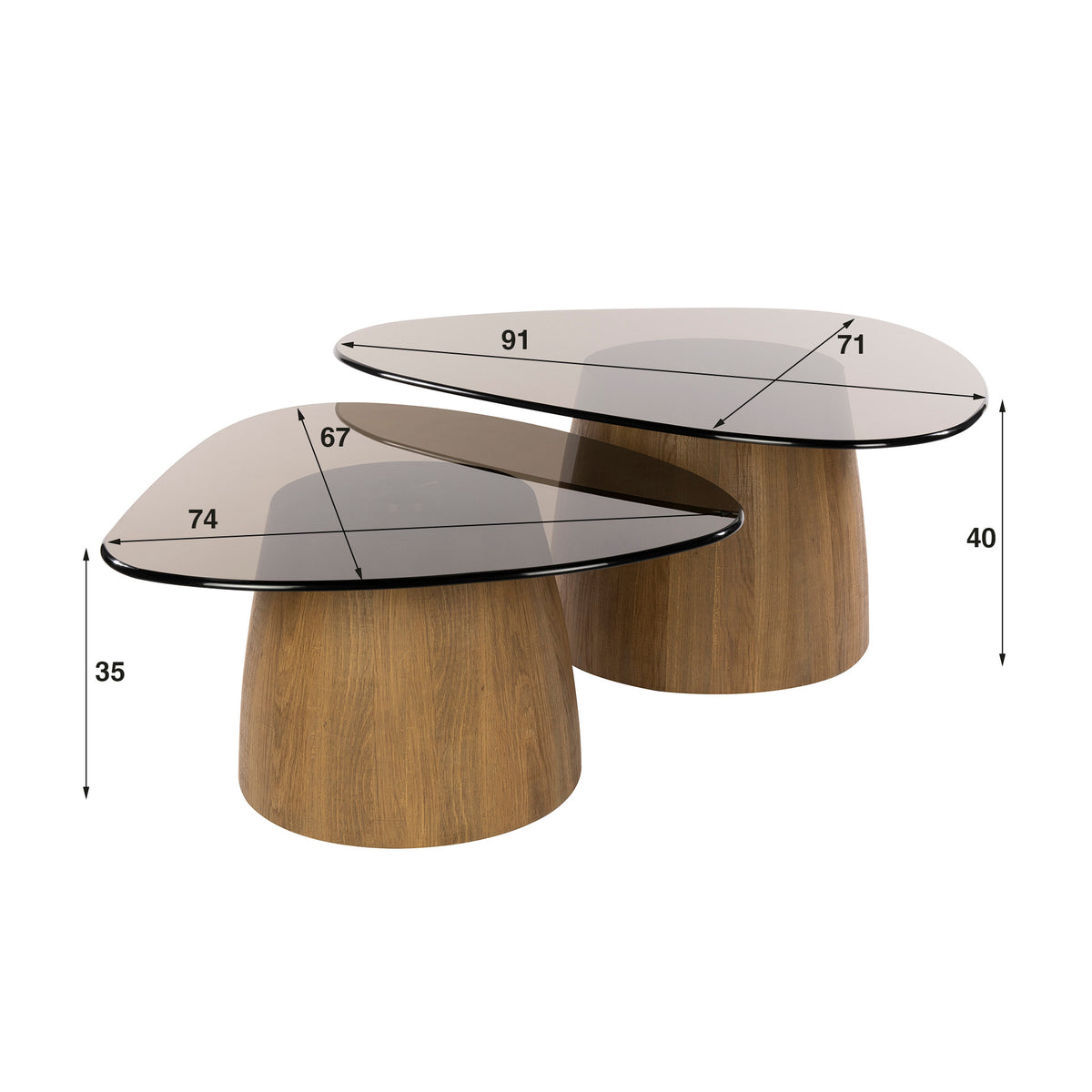 Fume triangular coffee table, set of 2 / bronze glass