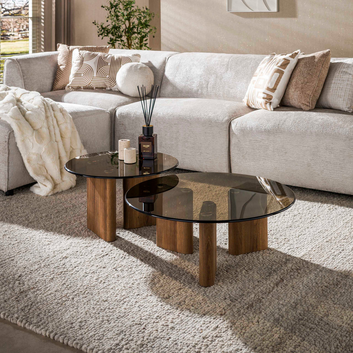 Soffbord Fume runt set med 2 / Bronsglas