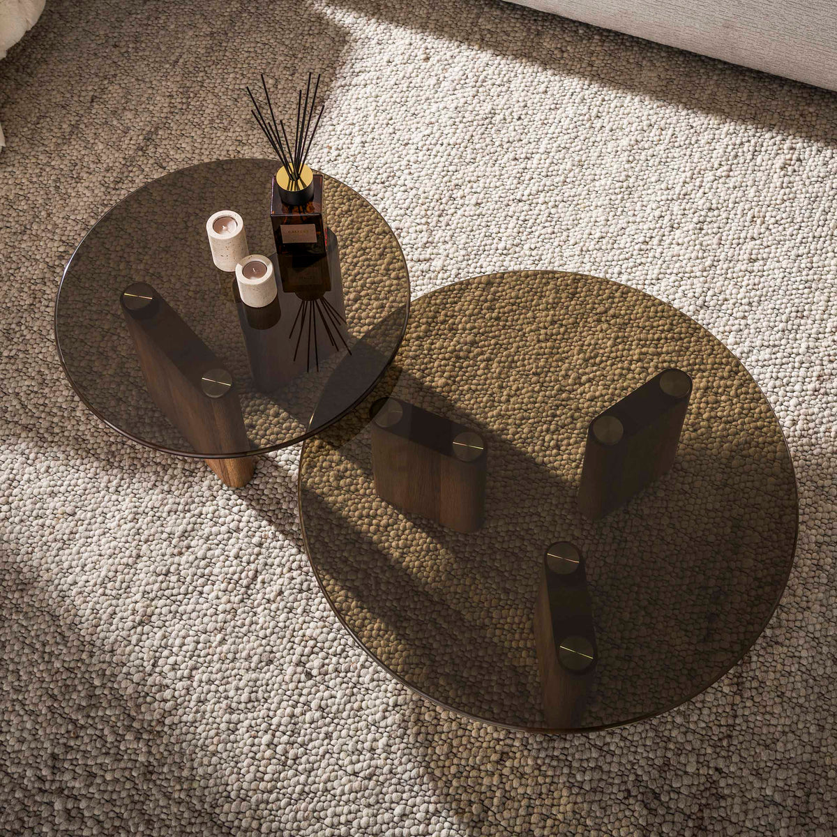 Soffbord Fume runt set med 2 / Bronsglas