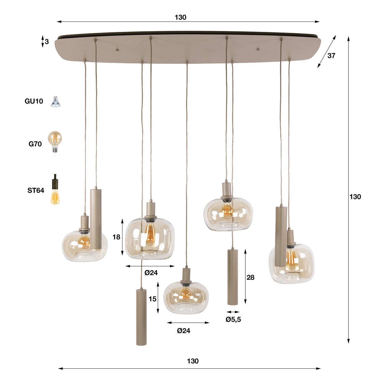 Pendellampe Solace 5+4-lyskilder / Beige
