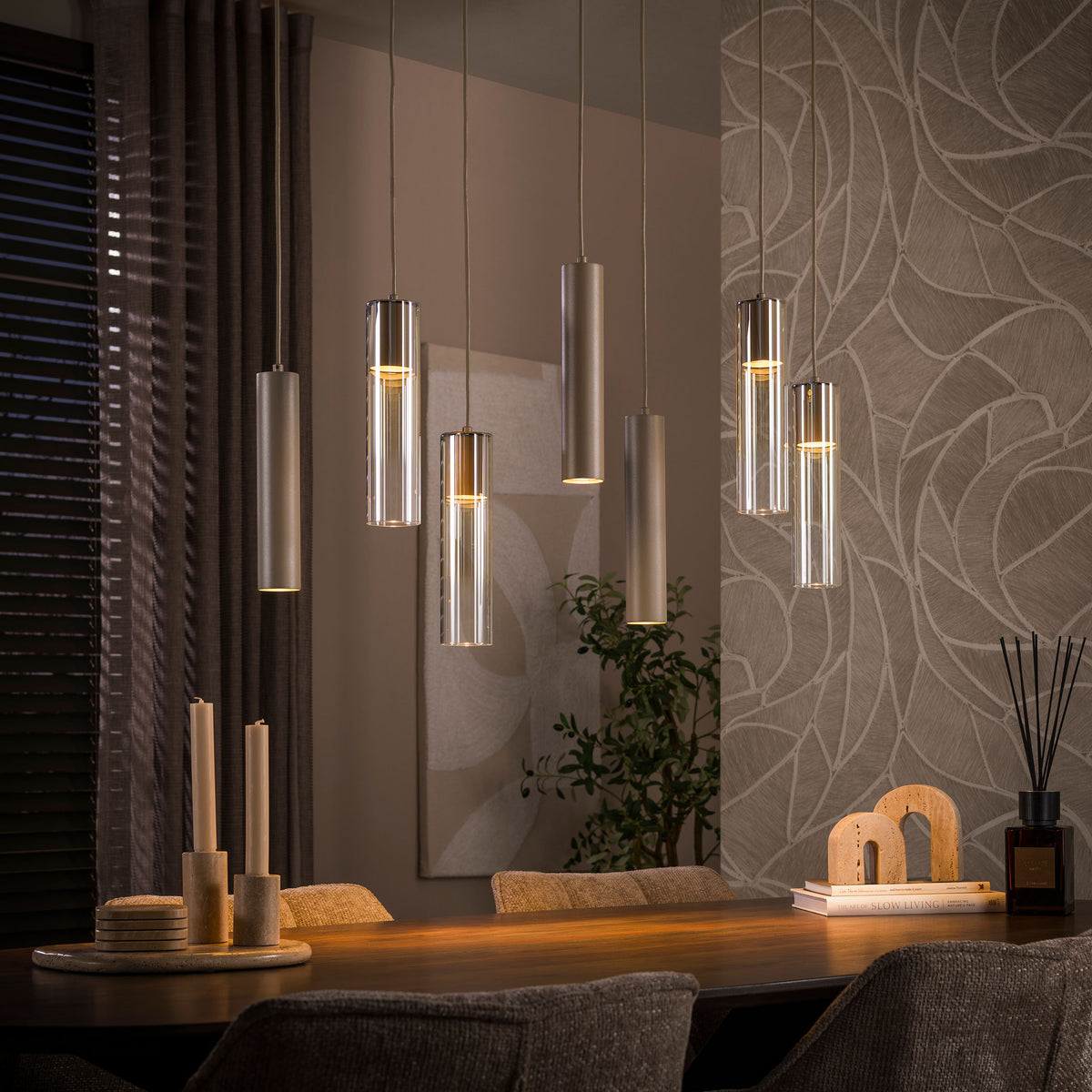 Cilindro pendellampe med 4+3 lyskilder / Beige