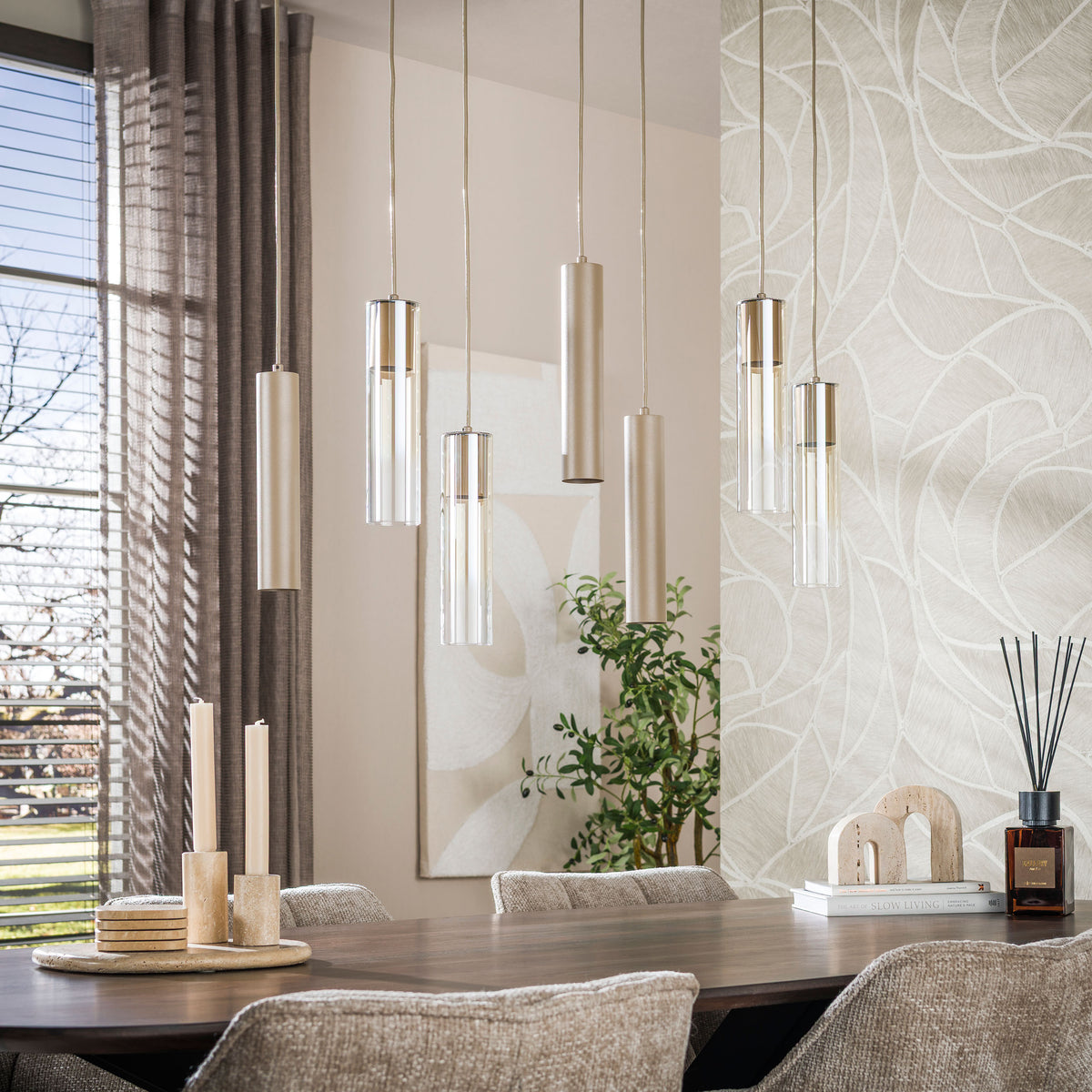 Cilindro pendellampe med 4+3 lyskilder / Beige