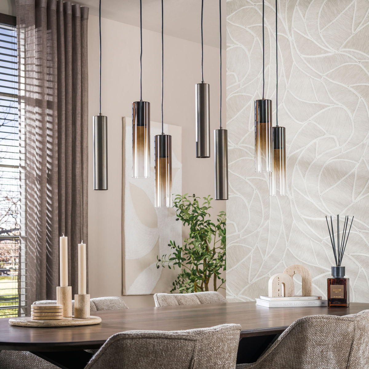 Lampa wisząca Cilindro 4+3-punktowa / sienna brązowa