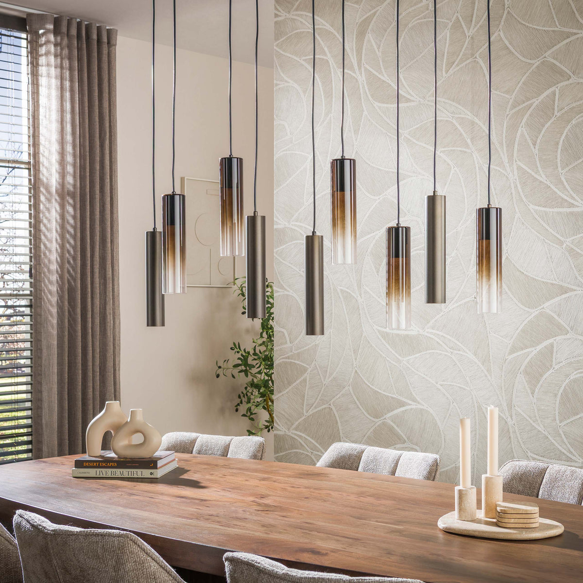 Cilindro pendellampe med 5+4 lyskilder / Sienna brun