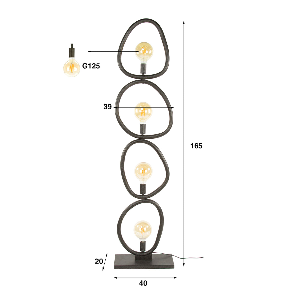 Lámpara de pie Opal de 4 luces / Negro Artic