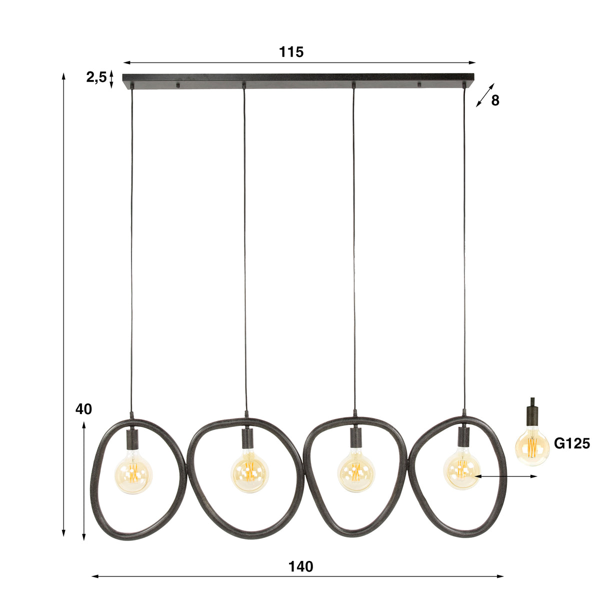 Lampa wisząca Opal 4-punktowa / czarna Arctic