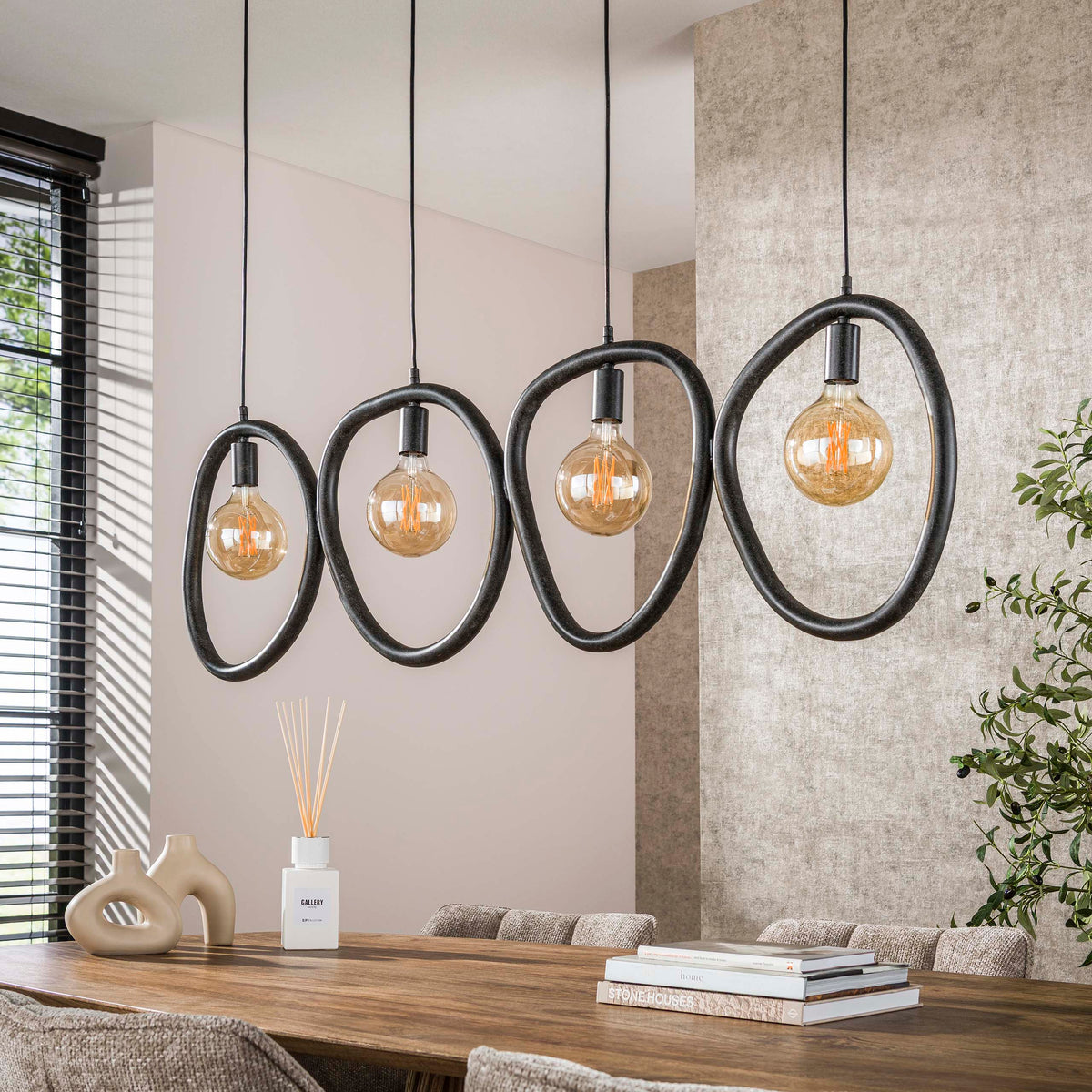Lámpara colgante Opal de 4 luces / Negro Artic