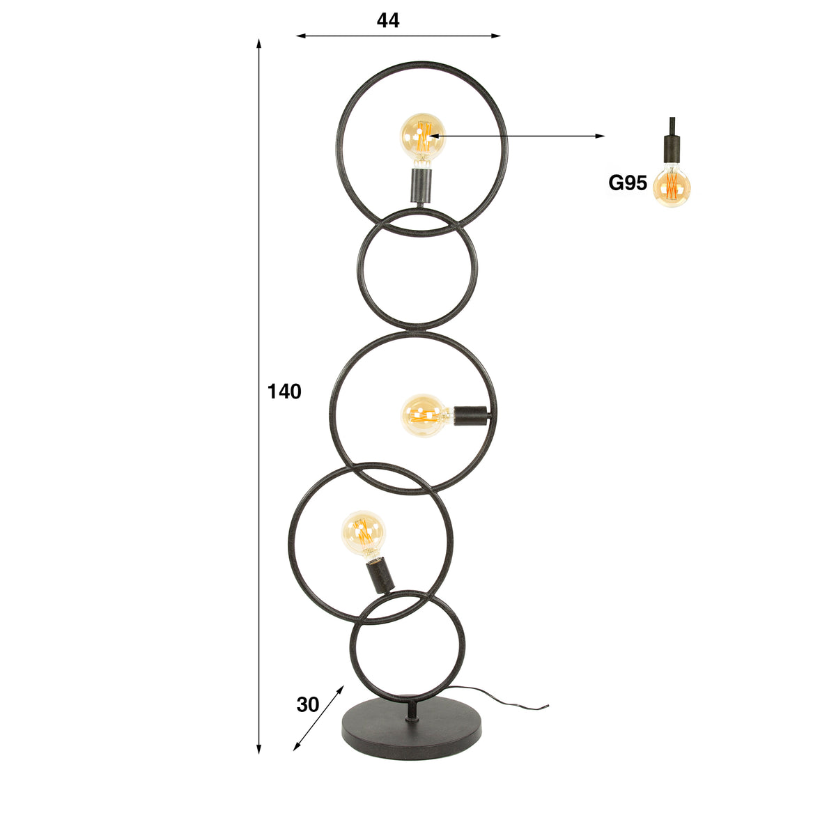 Lámpara de pie Spiral de 3 luces / Negro Artic