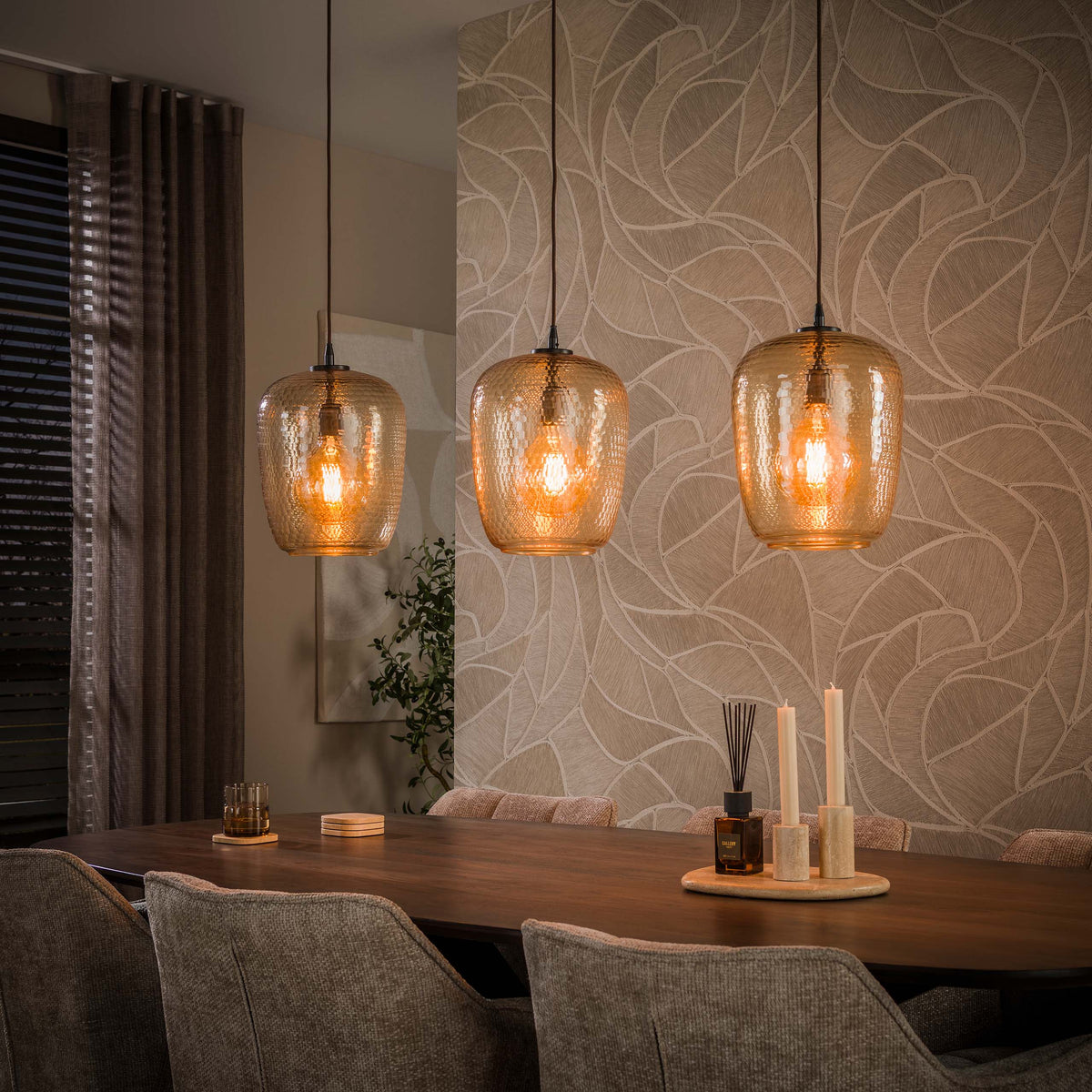 Lampa wisząca Flair, 3-punktowa / Szkło bursztynowe