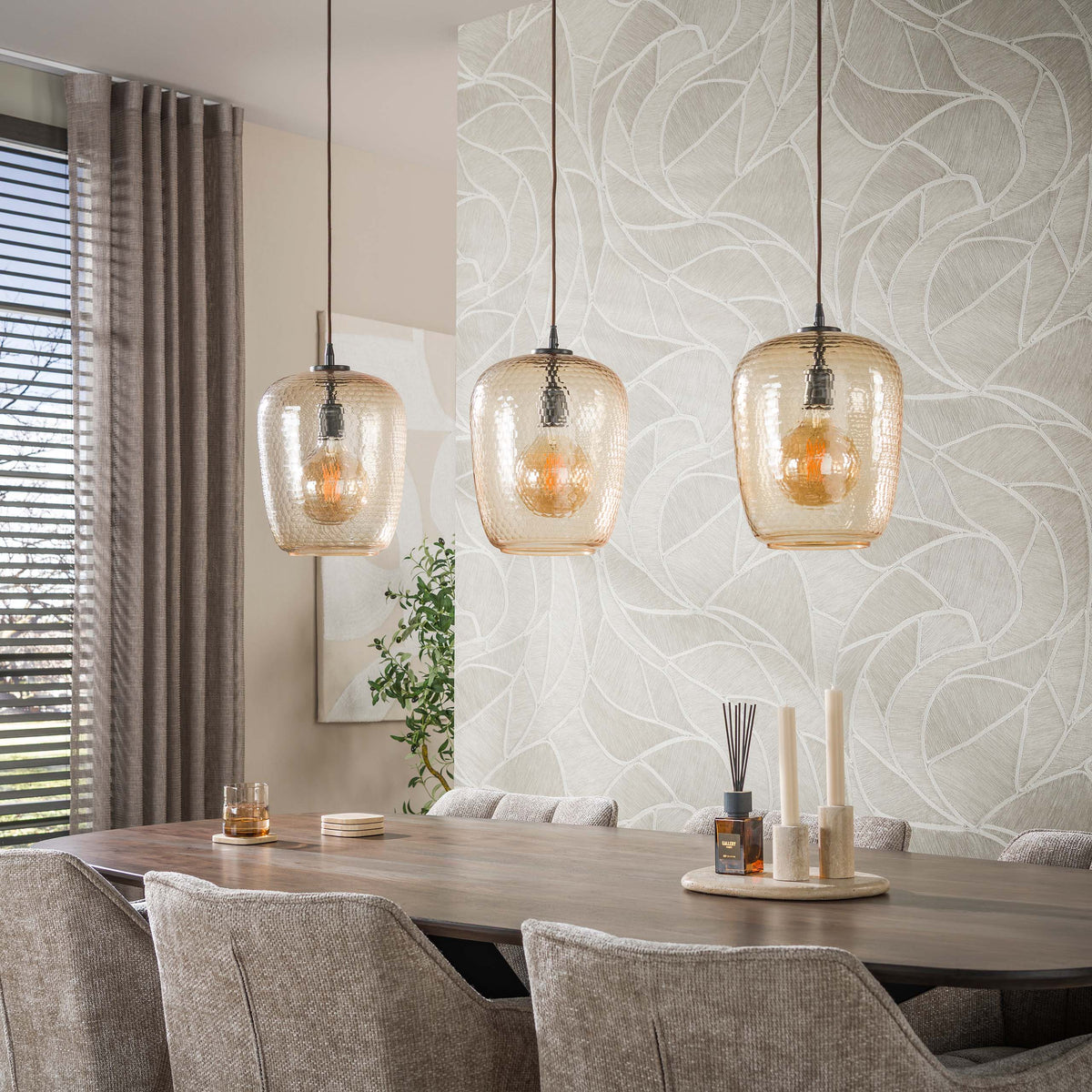 Lampa wisząca Flair, 3-punktowa / Szkło bursztynowe