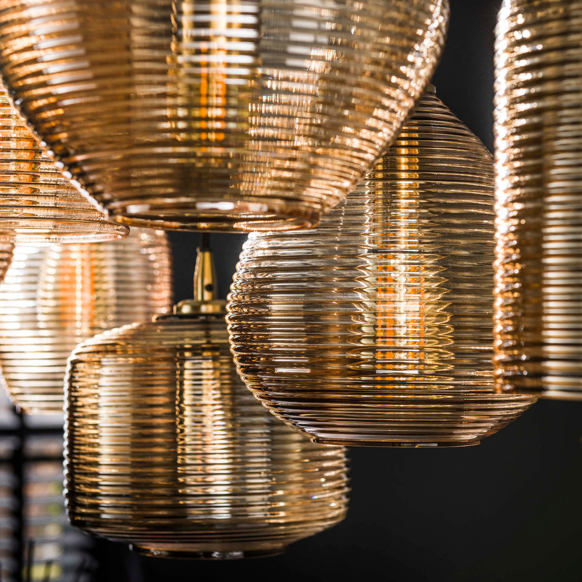 Lampa wisząca Vetro, 4+3-punktowa / bursztynowe szkło
