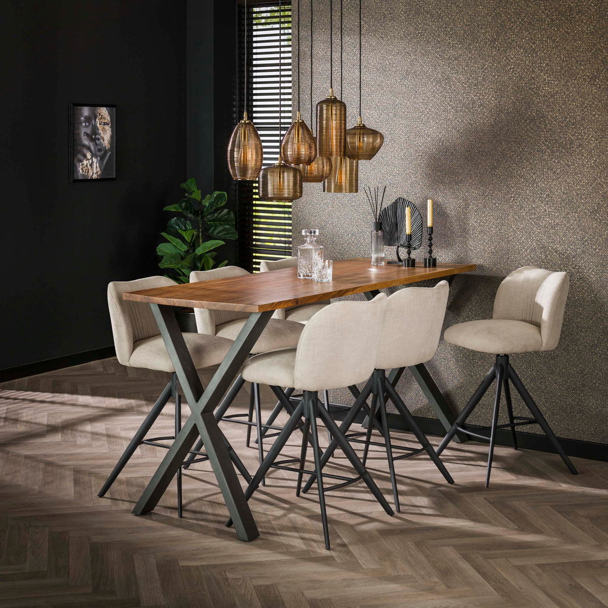 Lampa wisząca Vetro, 4+3-punktowa / bursztynowe szkło