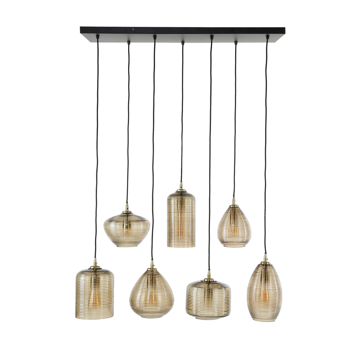 Lampa wisząca Vetro, 4+3-punktowa / bursztynowe szkło