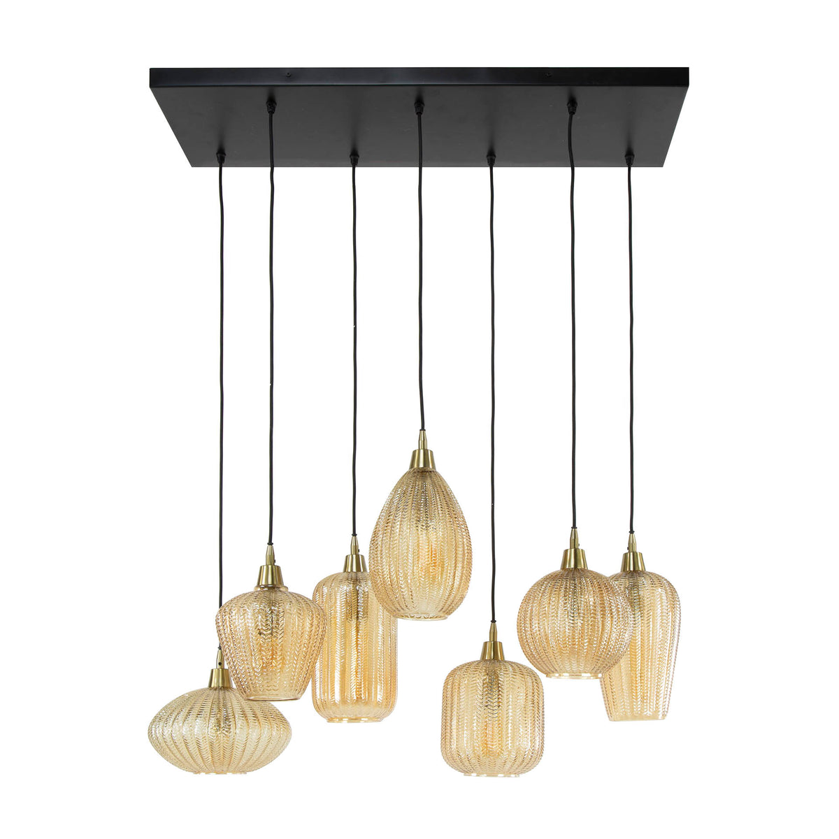 Lampa wisząca Ribano, 4+3-punktowa / bursztynowe szkło