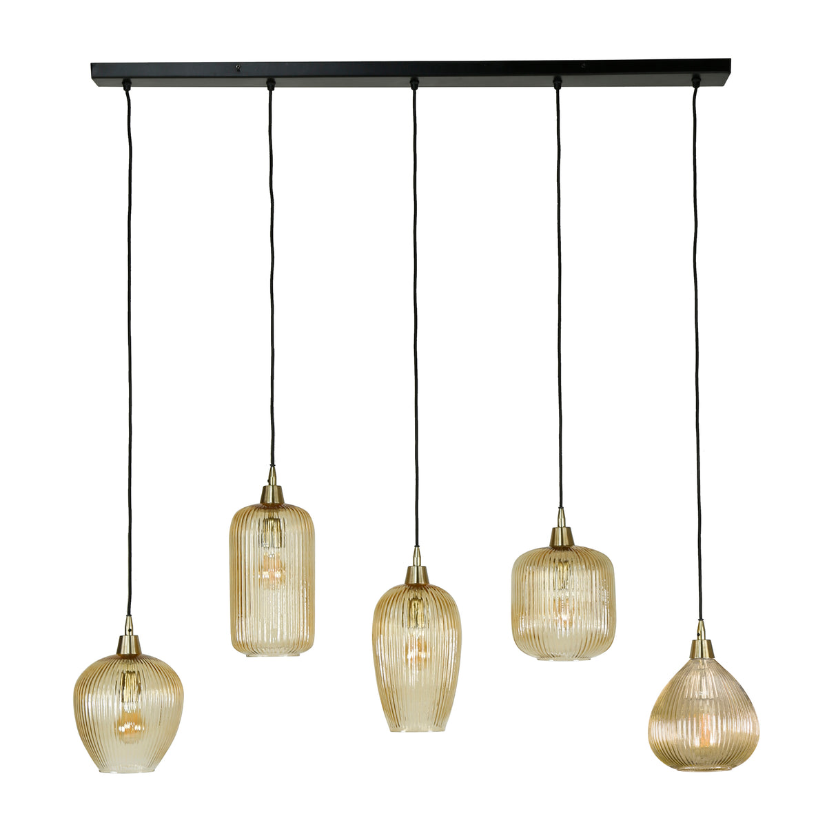 Pendellampe Vetro med 5 lyskilder / Ravfarvet glas