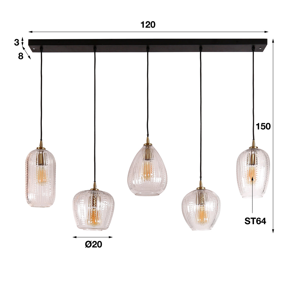Lampa wisząca Facet, 5-punktowa / diamentowe szkło