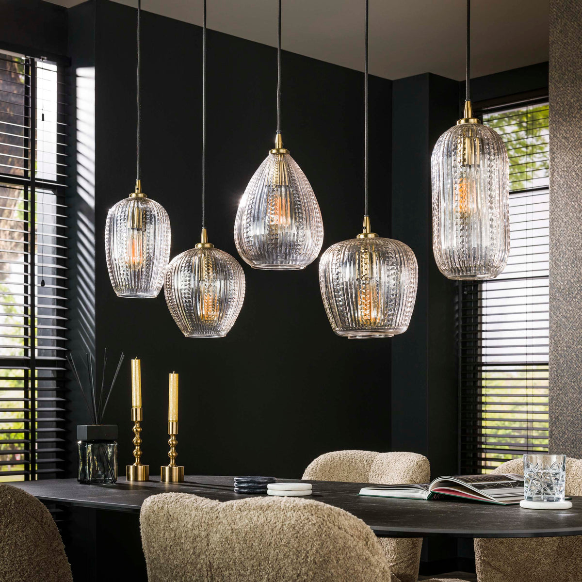 Facet pendant light 5-light / Diamond glass
