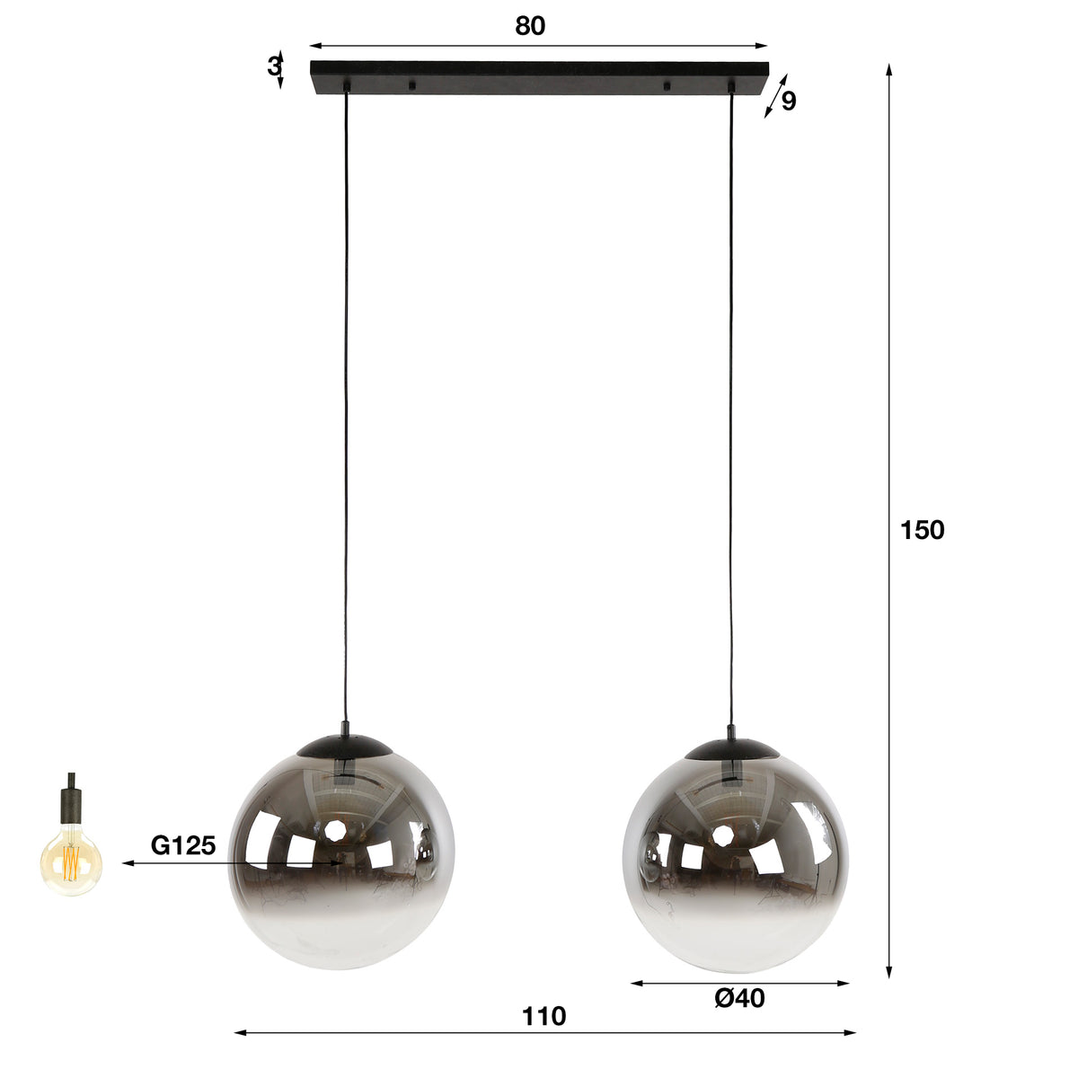 Lampa wisząca Sphere XL 2-punktowa / Artyczny czarny