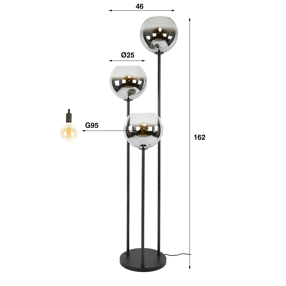 Lampa podłogowa Sphere, 3-punktowa / Artic, czarna
