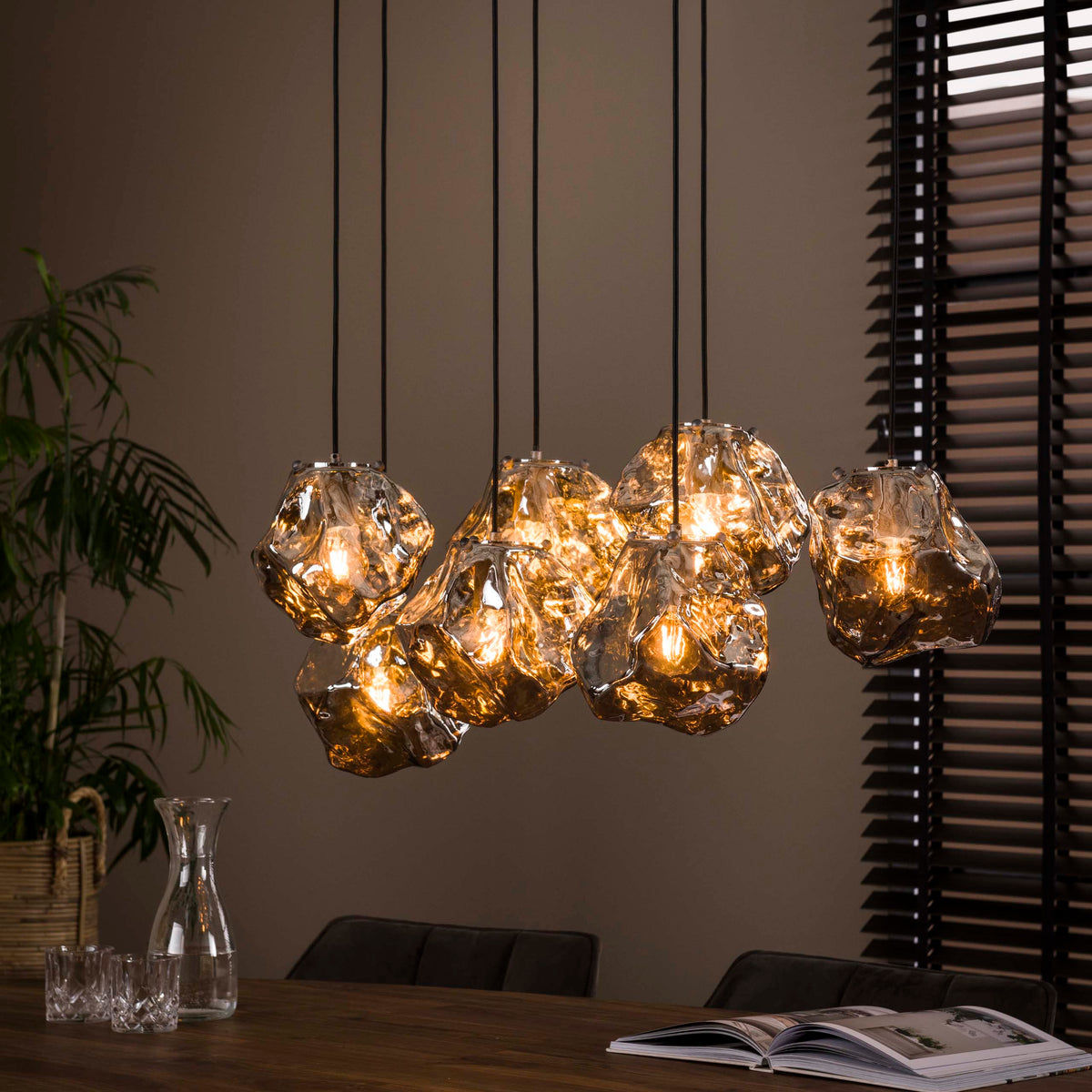Lampa wisząca Ice 4+3-punktowa / Chromowane szkło