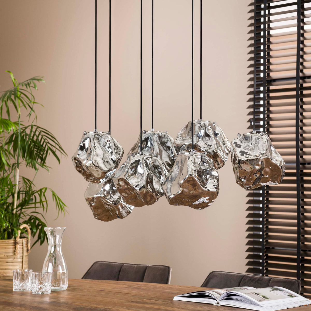 Lampa wisząca Ice 4+3-punktowa / Chromowane szkło