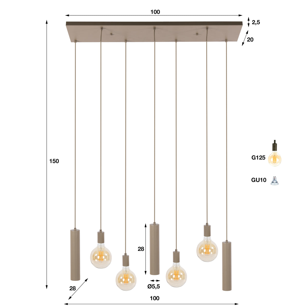 Lampa wisząca Portal 4+3-punktowa / beżowa