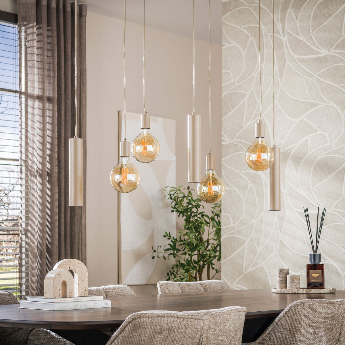 Lampa wisząca Portal 4+3-punktowa / beżowa