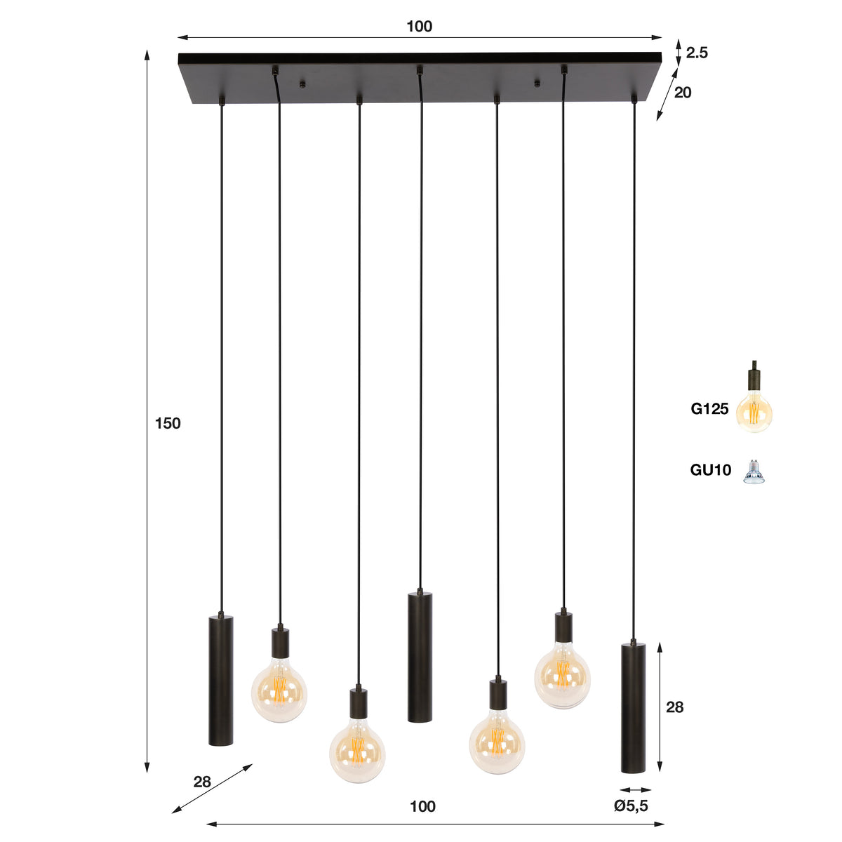 Lampa wisząca Portal 4+3-punktowa / sienna brązowa