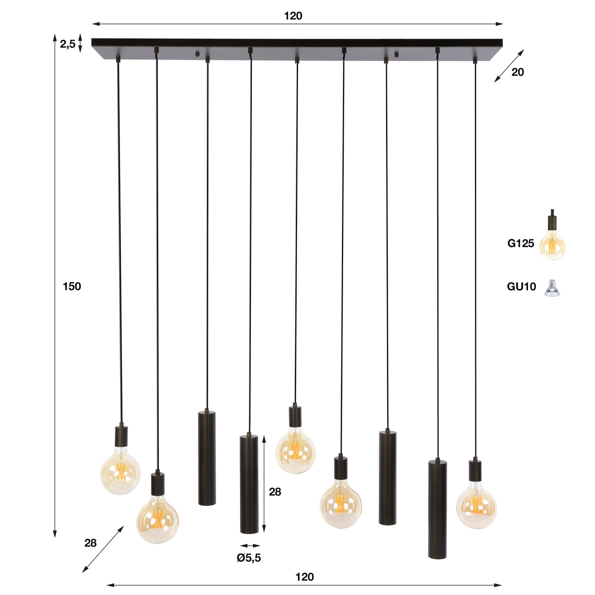 Portal pendellampe med 5+4 lyskilder / Sienna brun