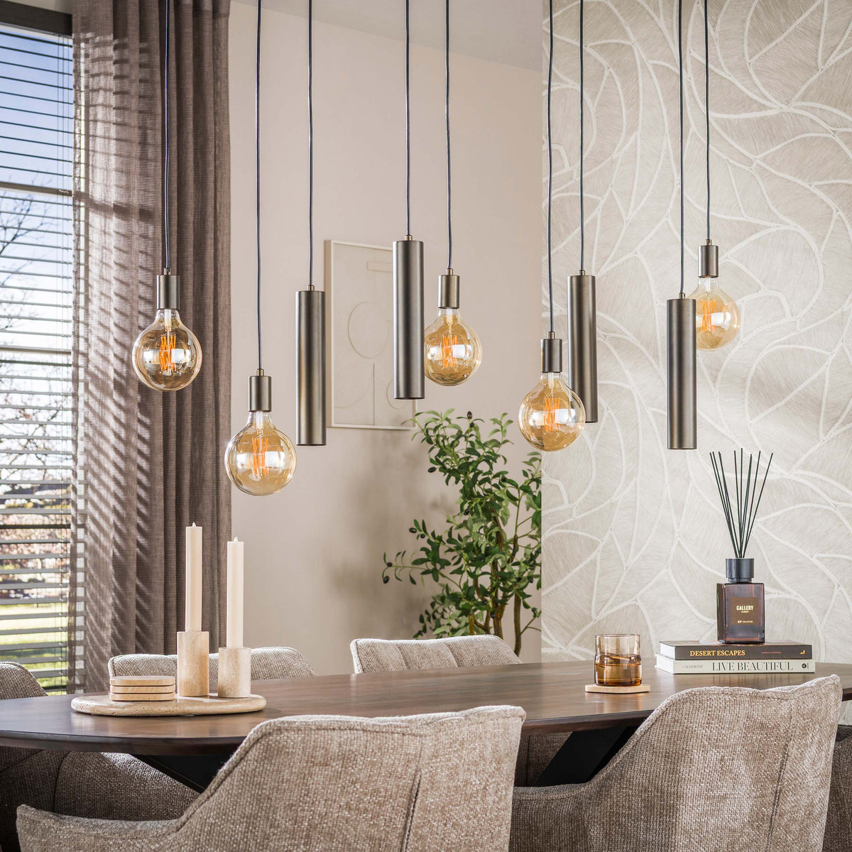 Portal pendellampe med 5+4 lyskilder / Sienna brun