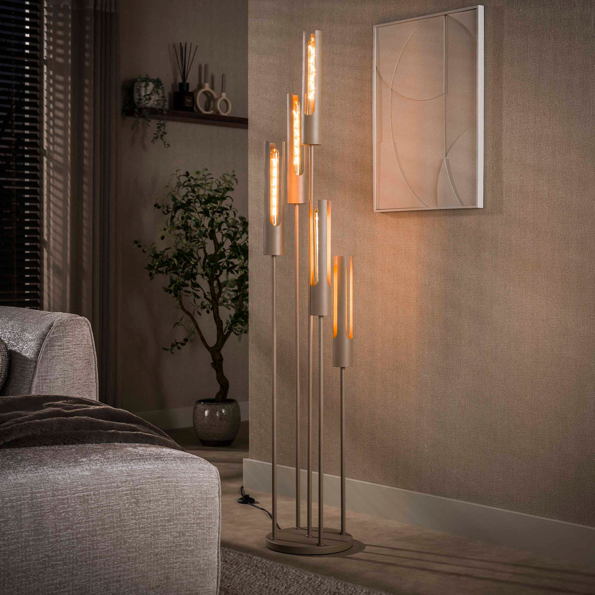 Lámpara de pie Lumo escalonada de 5 luces / beige