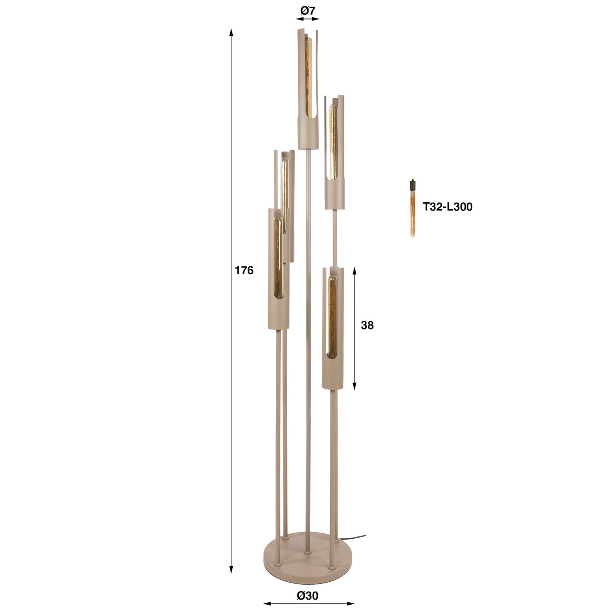 Golvlampa Lumo i trappstegsdesign med 5 ljuskällor / Beige