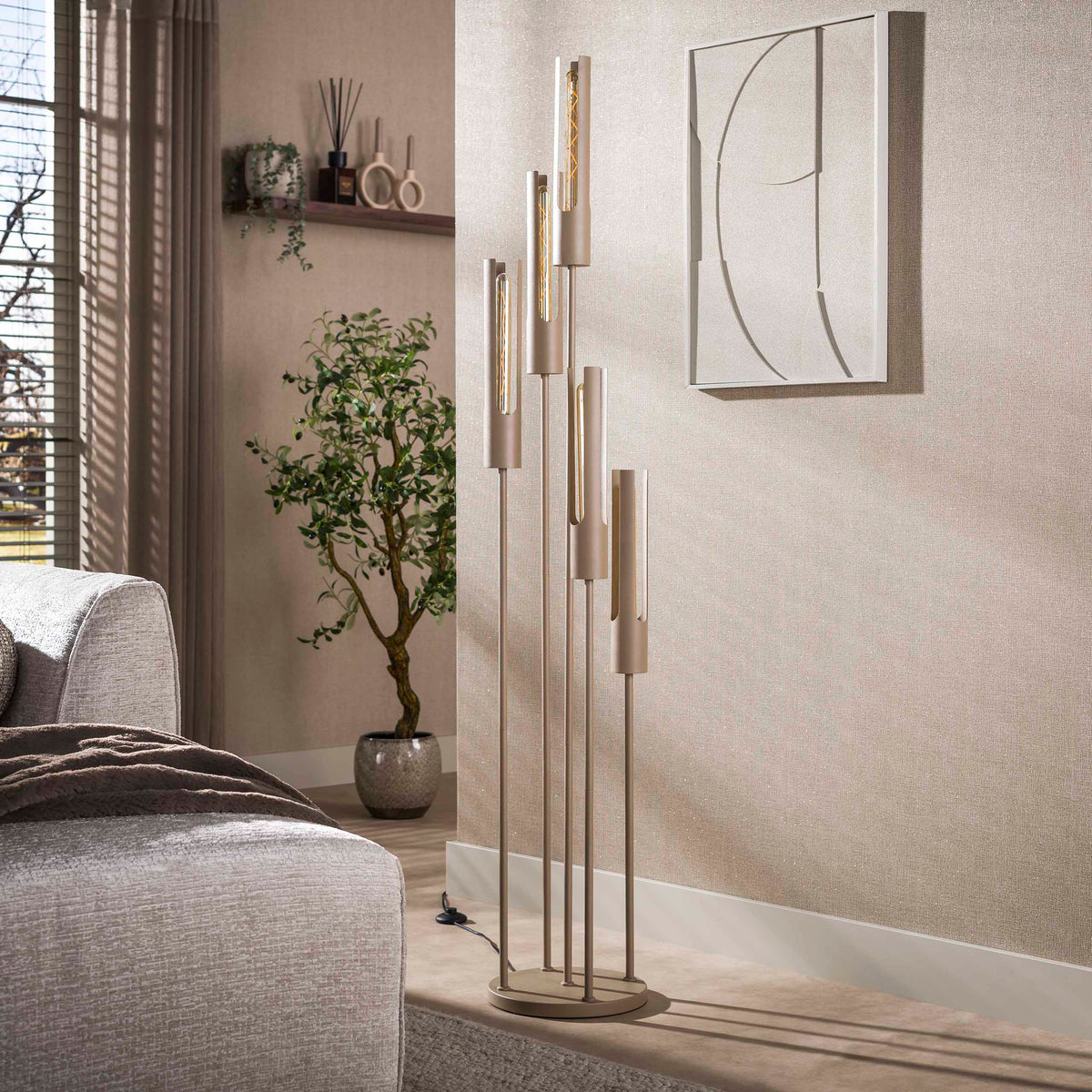 Lámpara de pie Lumo escalonada de 5 luces / beige