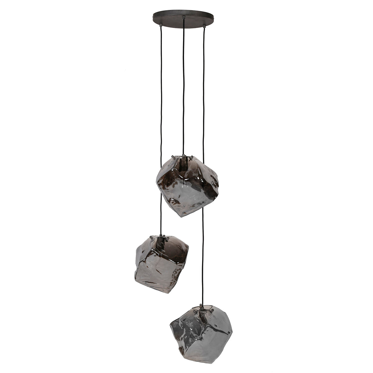 Pendellampe Ice i forskudte niveauer med 3 lys / Kromglas