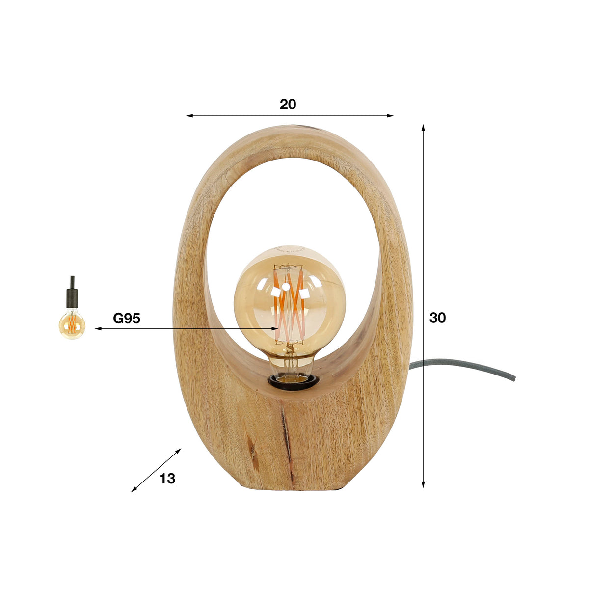 Lampada da tavolo Loop Wood a 1 luce / mango massiccio