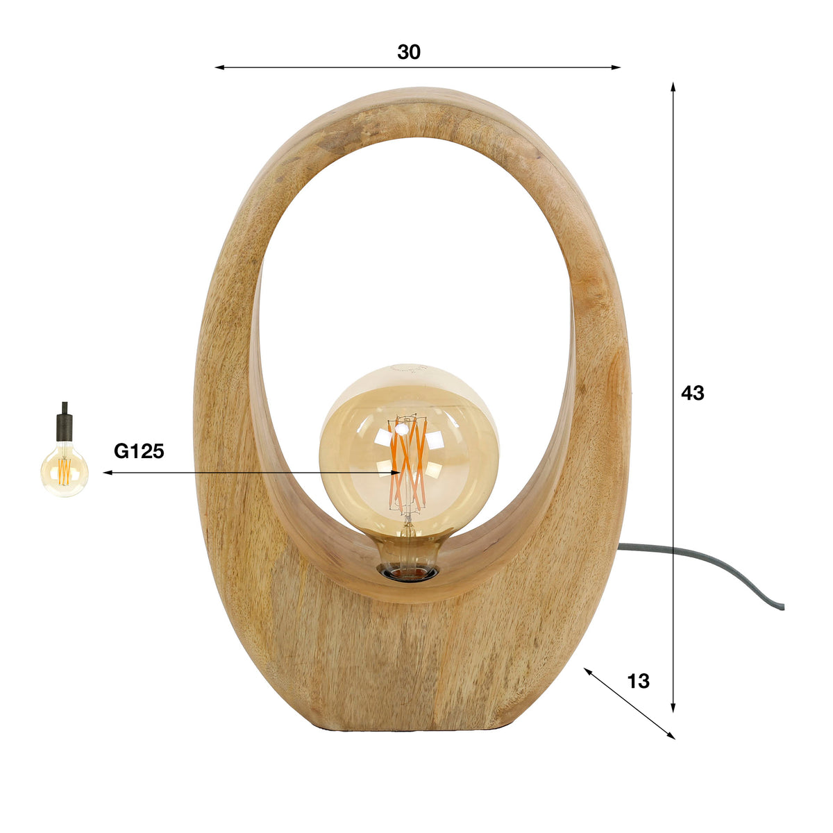 Bordlampe Loop Wood L med 1 lys / Massivt mangotræ