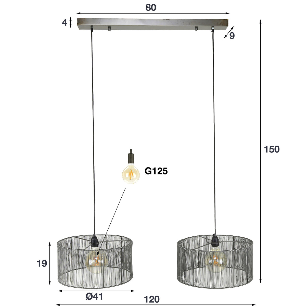 Filament pendant lamp 2-light / Black nickel