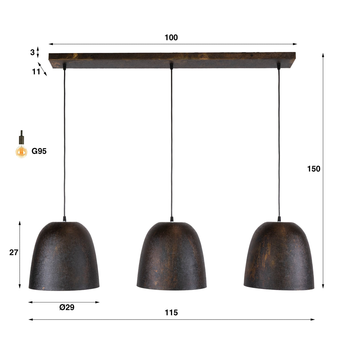 Pendellampe Umbra med 3 lys / Smoked brown