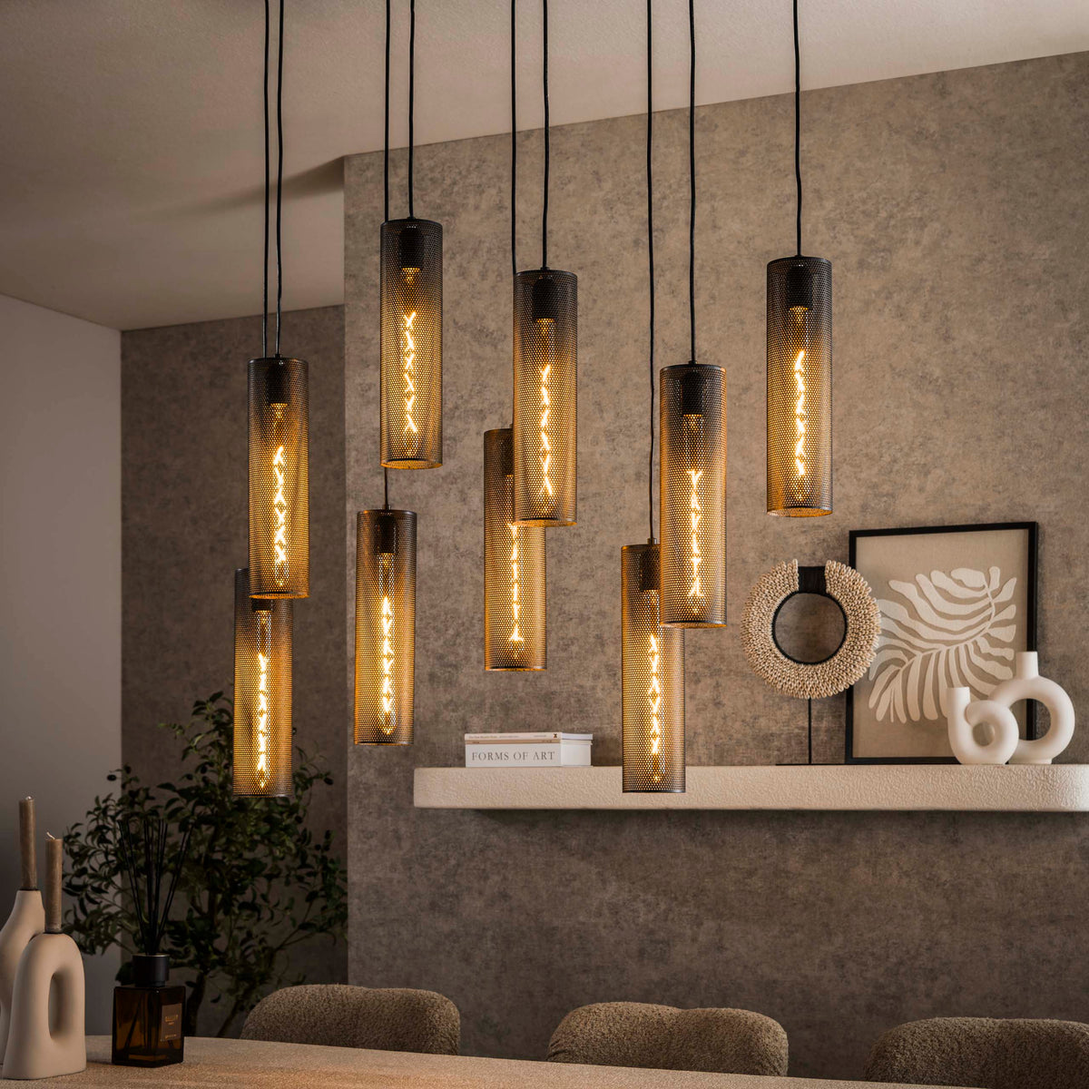 Pendellampe Lumo Mesh med 5+4 lys / Artic sort
