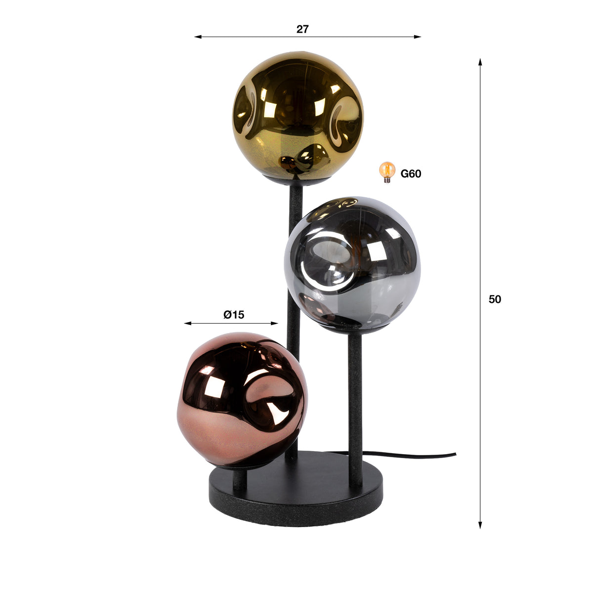 Lampada da tavolo Lumina a 3 luci / Nero Artic