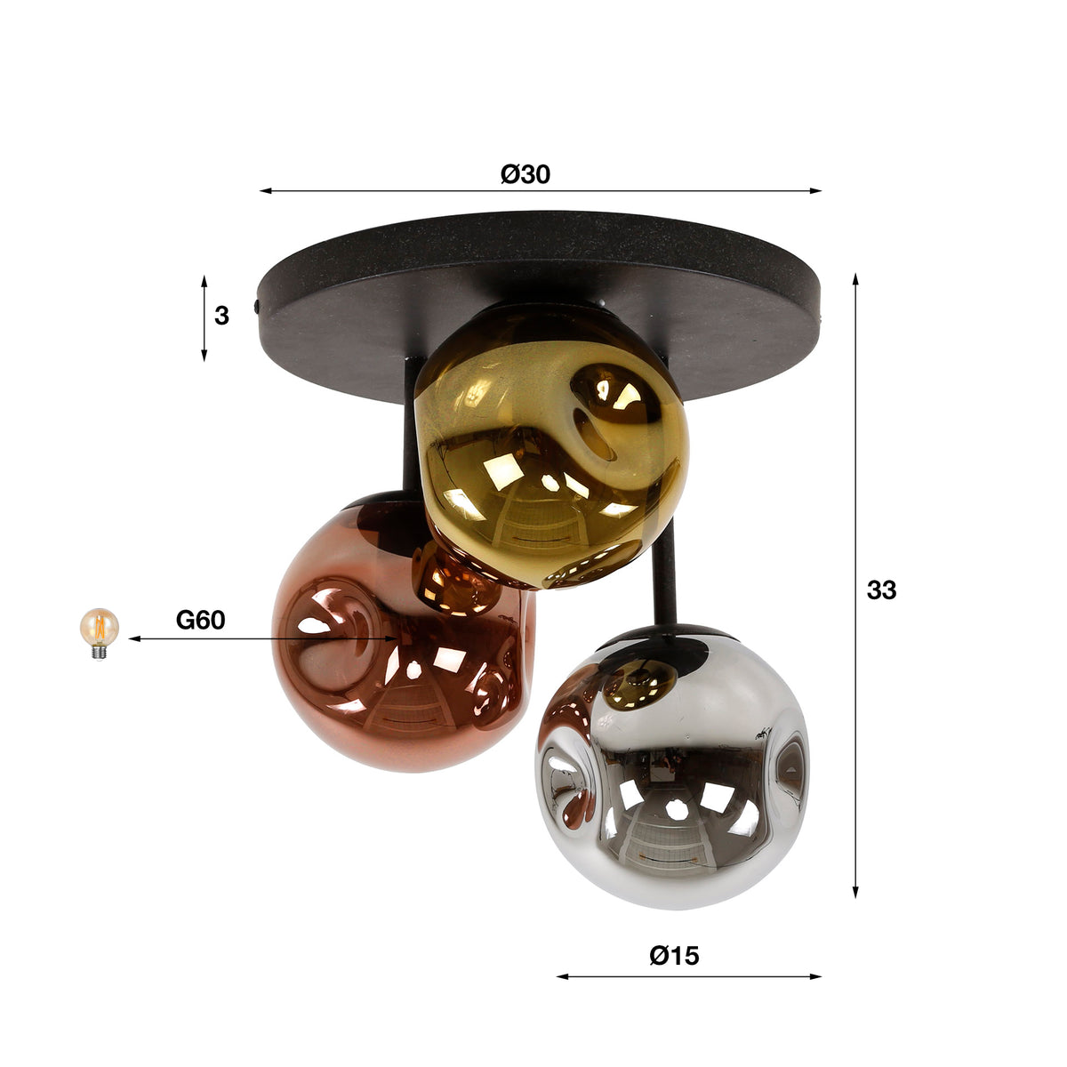 Plafón Lumina de 3 luces / Artic negro