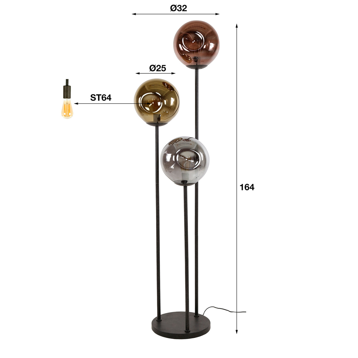 Lumina tiered floor lamp, 3 lights / Arctic black